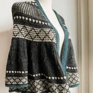 Bornholmer Bolero desinet af Dorthe Juhl Sørensen og strikket med 1 tråd Merino Lammeuld og 1 tråd Kashmir Lux fra fam. Davidsen