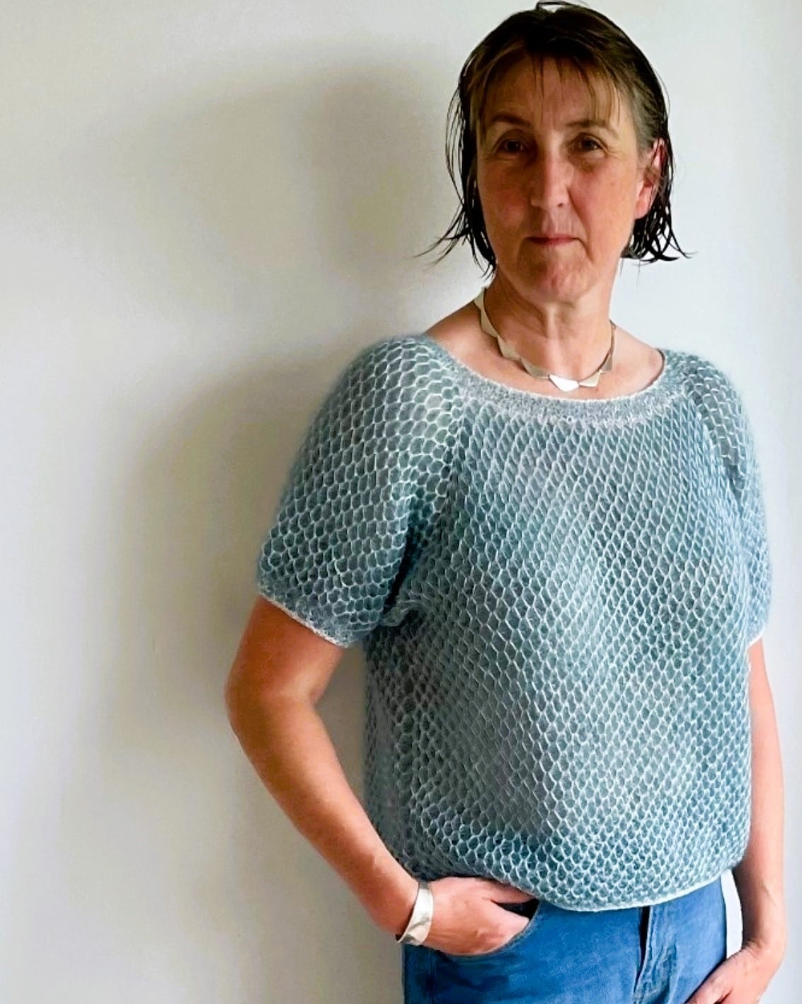Mermaid Queen strikket i Garnfryds Tencel S og Garnfryds Silkemohair. Opskriften er designet af Lisa Renner fra Pure Knit & Purl